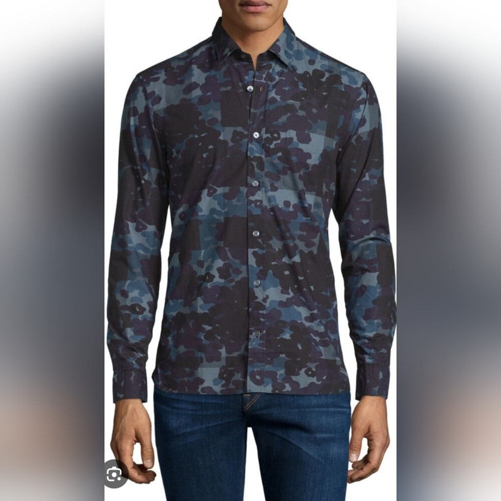 Burberry Men's Alden Multi Camo Button Down Trim Fit Sport Shirt Camo $425 XL
